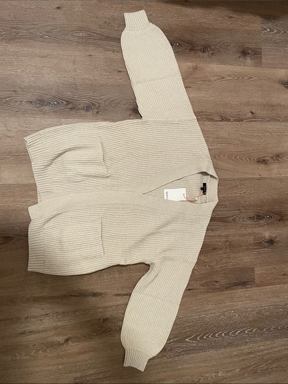 Quince Cream Ribbed Open-Front Cardigan
